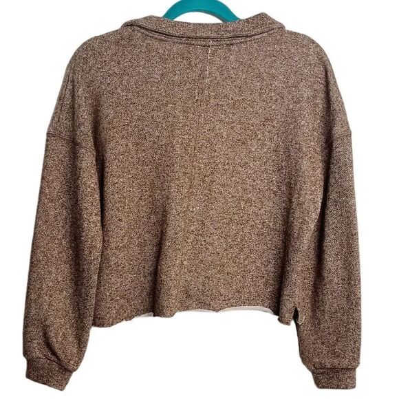 Chelsea & Theodore Cropped Raw Edge Long Sleeve Pullover Brown Red Size XS - Picture 3 of 4